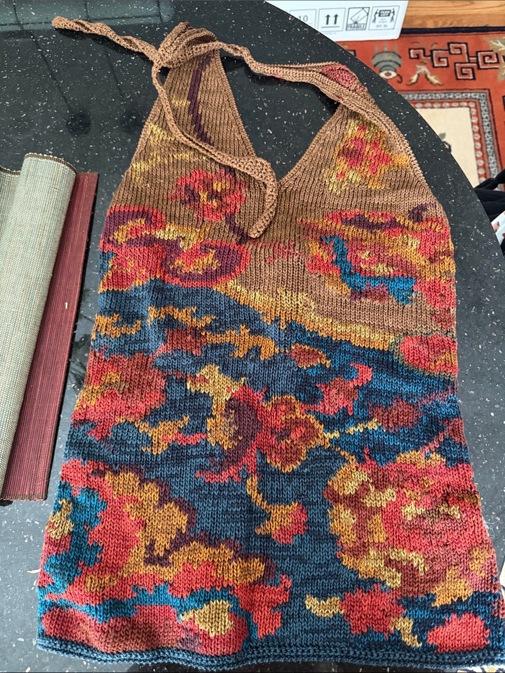 Peruvian Connection Multicolor Knitted Halter Tank — Brown, Blue, Red, Gold